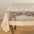 Saro Lifestyle SARO 6021.CH80S 80 in. Greek Key Square Flocked Design Satin Border Sheer Tablecloth - Champagne 6021.CH80S